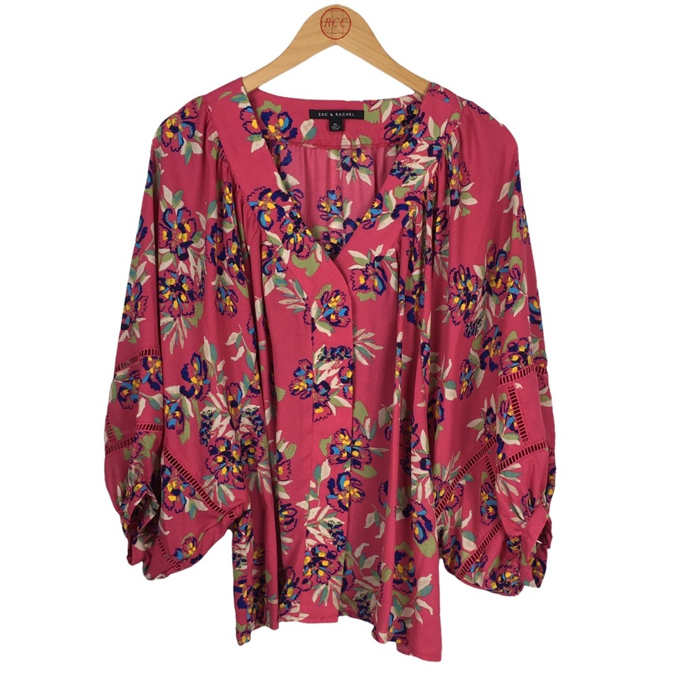 NWT Zac & Rachel Balloon 3/4 Length Sleeve Button Down Blouse Size XL
